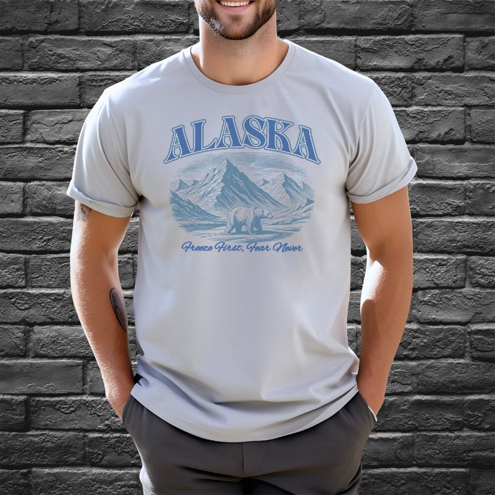 Alaska Mountain Bear Graphic Tshirt Freeze First Fear Never Outdoor Shirt - Picture 5 of 6